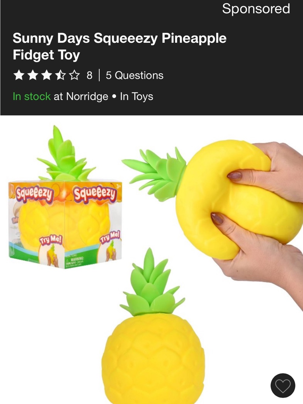 Pineapple Squishy Stress Toy - Yellow/Green - Picture 5 of 5